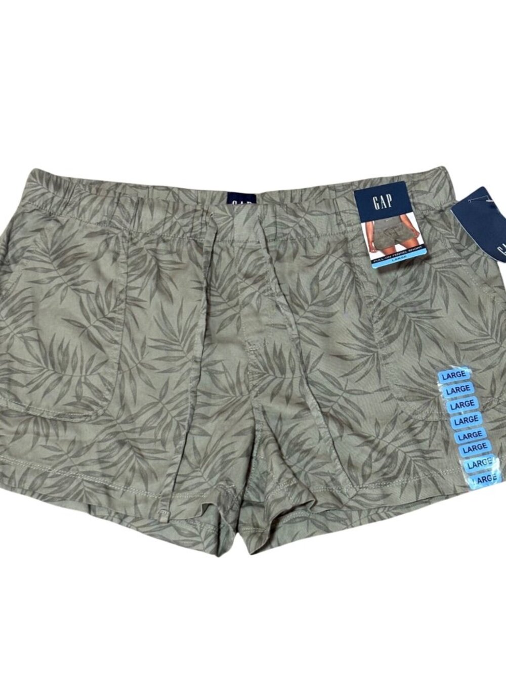 NWT GAP Pull On Tencel Shorts Olive Jungle Vines Women’s Sz L Lightweight Pocket